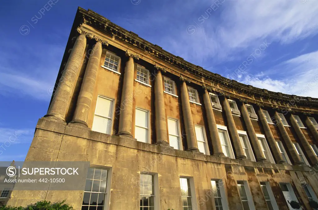 Low angle view of a crescent, Royal Crescent, Bath, Somerset, England
