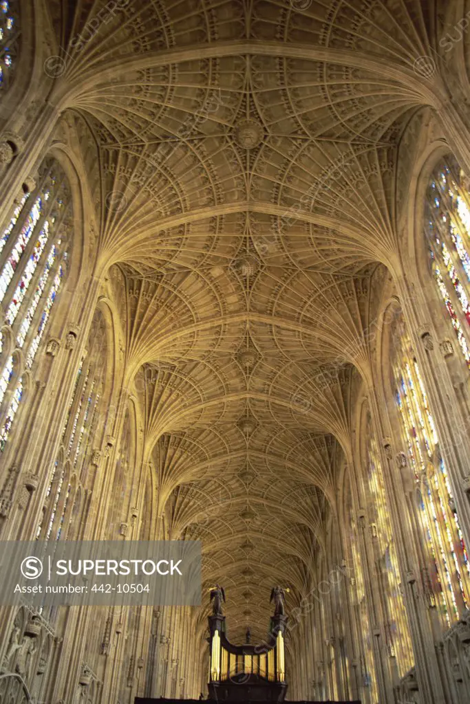 Architectural details of the ceiling of a chapel, King's College Chapel, King's College, Cambridge, Cambridgeshire, England