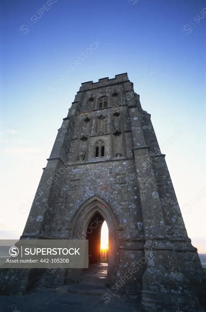 Low angle view of a tower, St. Michael's Tower, Glastonbury Tor, Glastonbury, Somerset, England