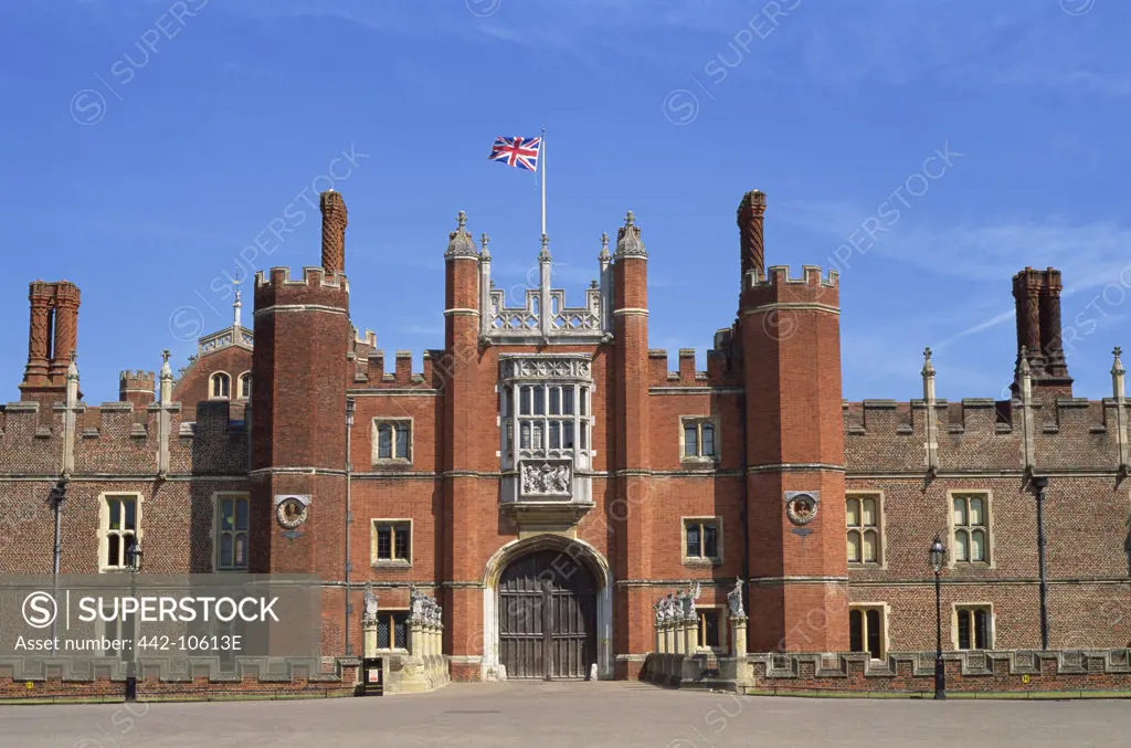 Facade of a palace, Hampton Court, London, England