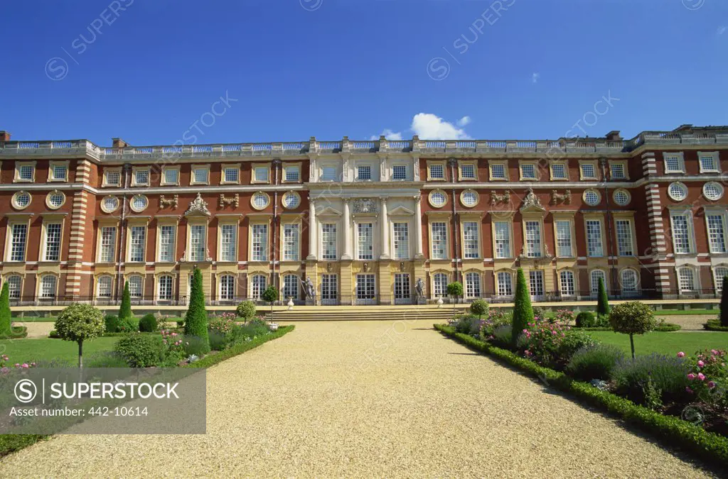 Facade of a palace, Hampton Court, London, England