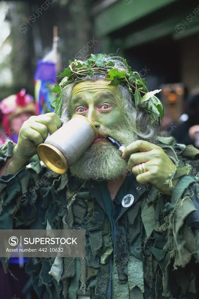 Portrait of a Jack in the Green attendant, Rochester, Kent, England