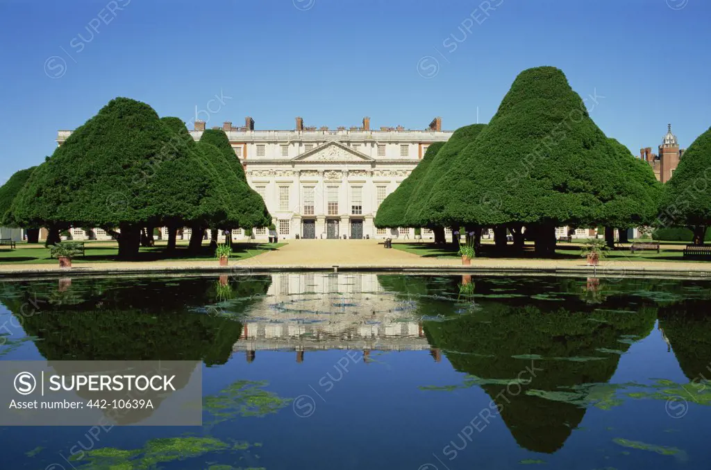 Pond in front of a palace, Hampton Court, London, England