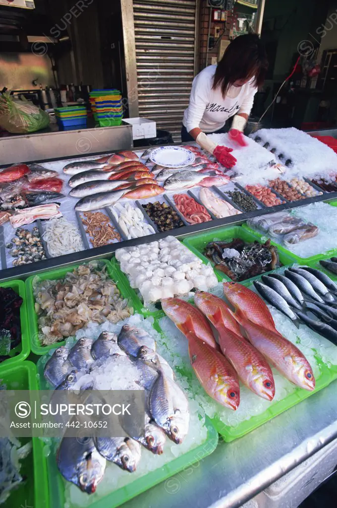 Taiwan,Kaohsiung,Cijin Island,Seafood Restaurant Display