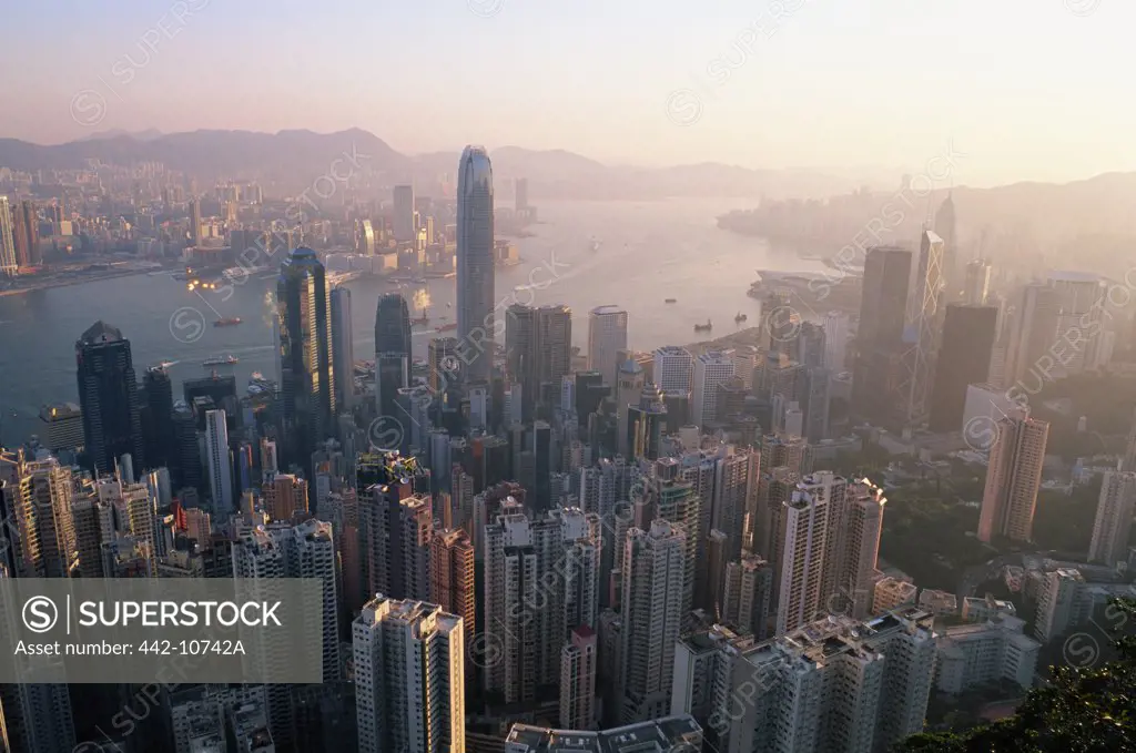 View from Victoria Peak, City Skyline and Victoria Harbour, Hong Kong, China