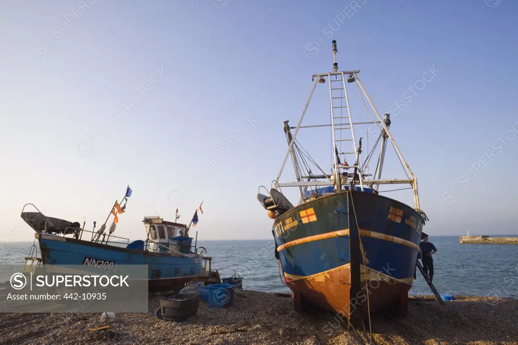 Fishing boats on the beach, Hastings, East Sussex, England