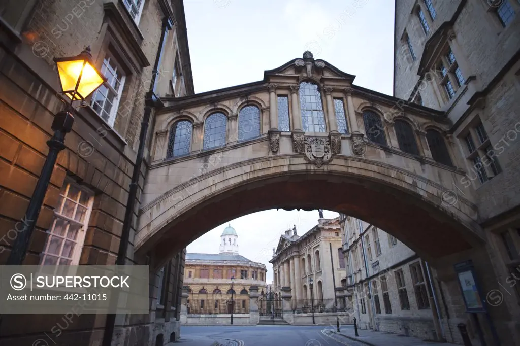 Low angle view of a covered bridge, Hertford Bridge, Hertford College, New College Lane, Oxford University, Oxford, Oxfordshire, England