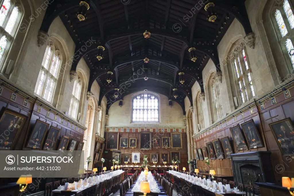 Interiors of a dining hall, Christ Church, Oxford University, Oxford, Oxfordshire, England