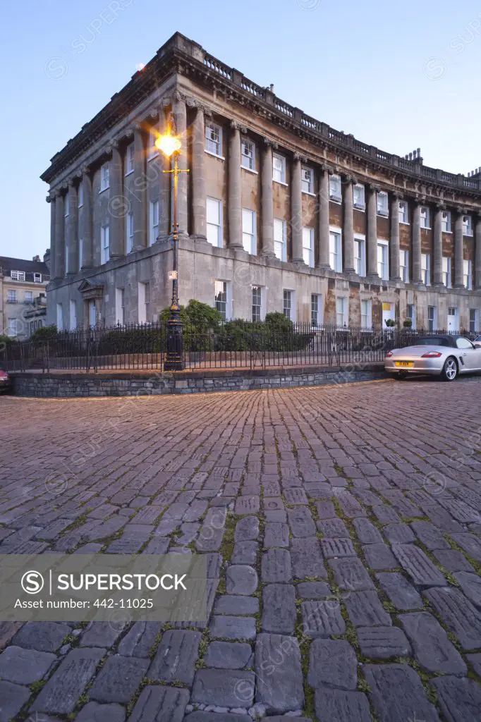 Low angle view of a residential building, Royal Crescent, Bath, Somerset, England