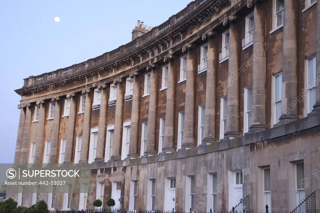 Low angle view of a residential building, Royal Crescent, Bath, Somerset, England