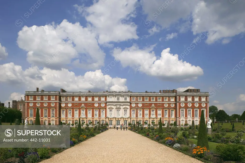 Facade of a royal palace, Hampton Court Palace, London, Surrey, England