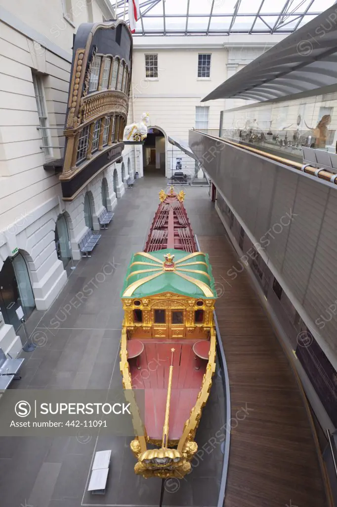 Barge in a museum, Prince Frederick's Barge, Greenwich, London, England