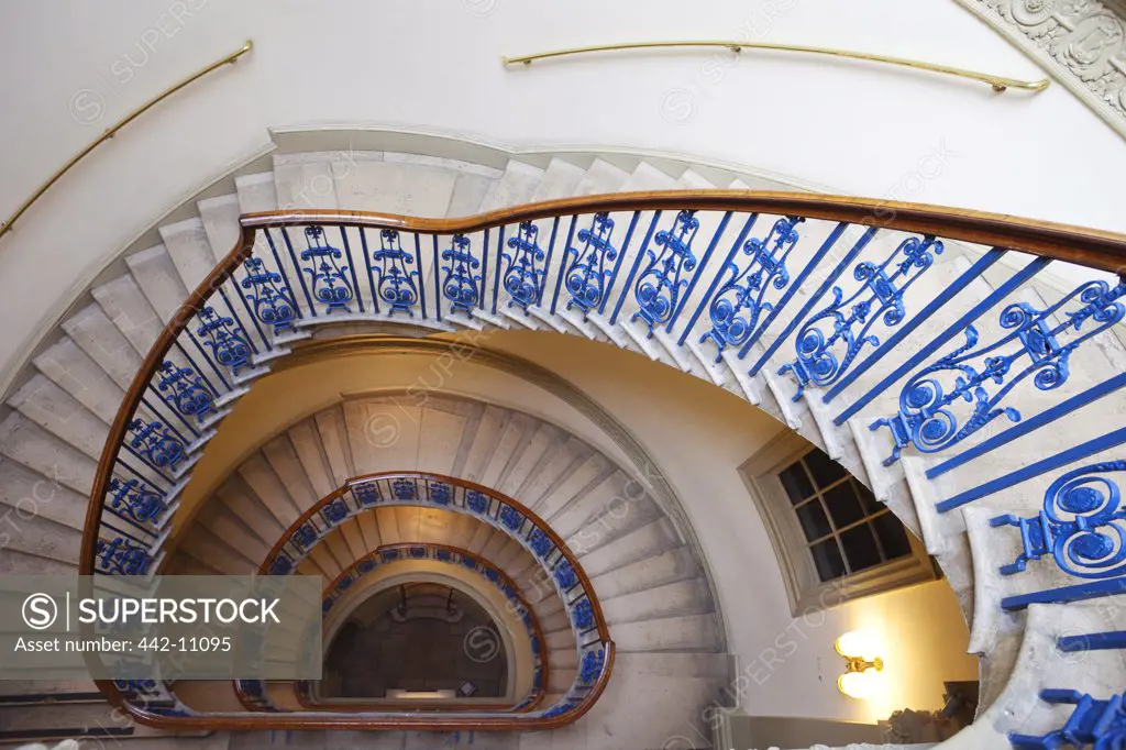 Spiral staircase of a museum, Courtauld Gallery, Somerset House, Strand, London, England
