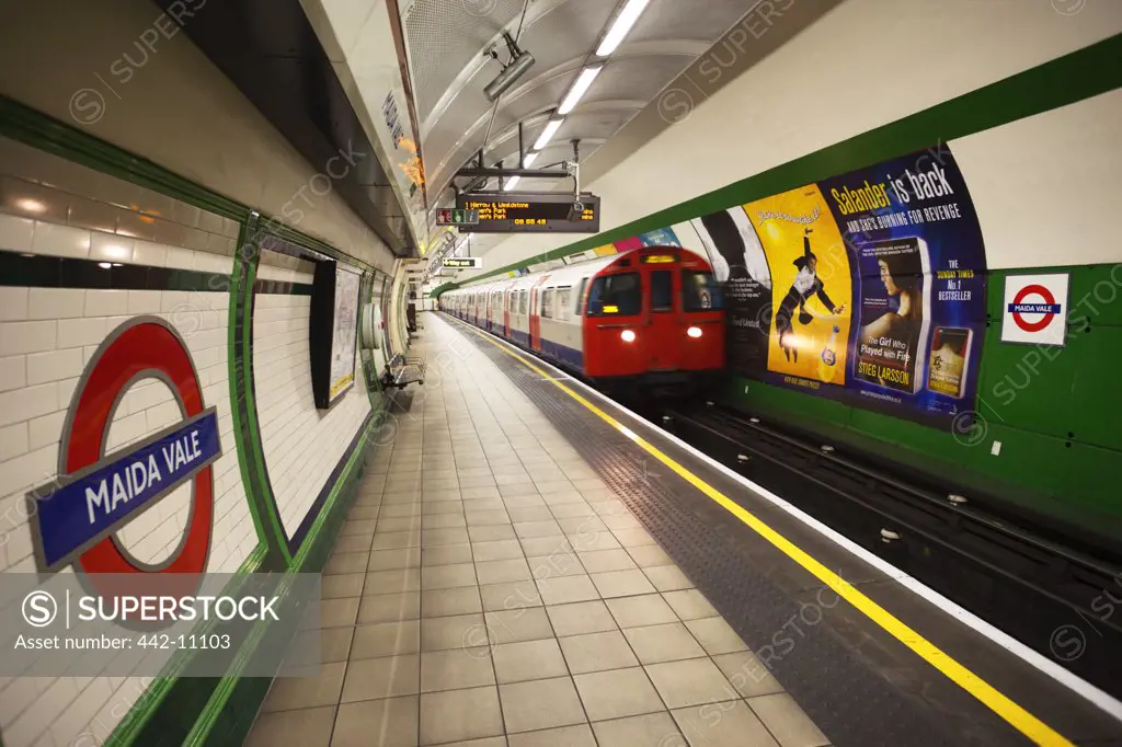 Train at a subway station, London Underground, London, England