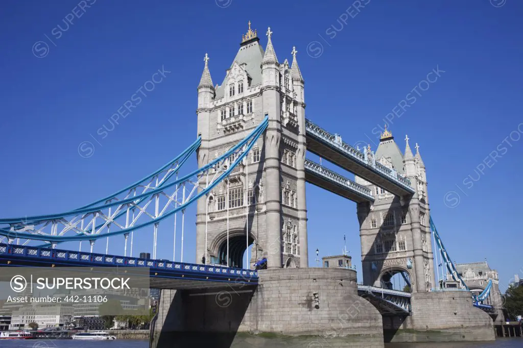 Bridge across a river, Tower Bridge, Thames River, London, England