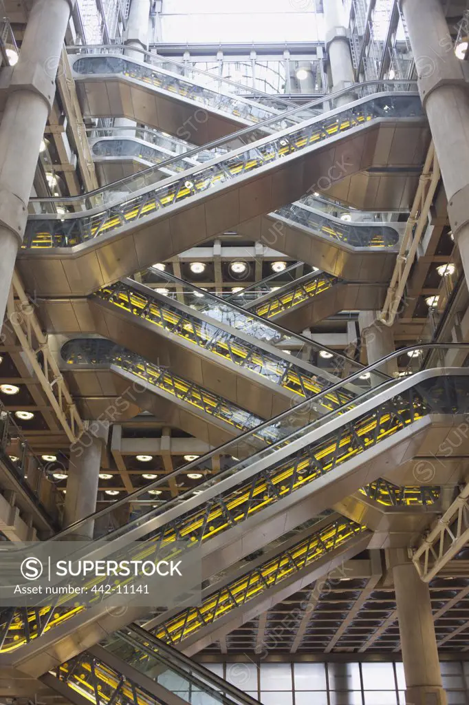 Escalators in a building, Lloyds of London, City Of London, London, England