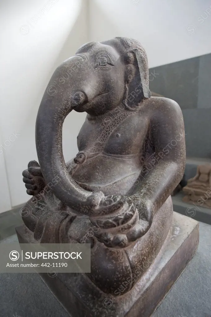 Statue of Lord Ganesha the Hindu God of wisdom and prophecy in a museum, Museum Of Cham Sculpture, Danang, Vietnam