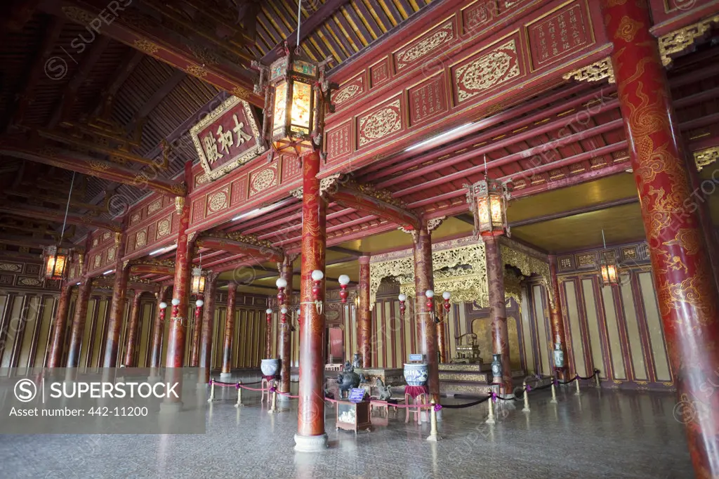 Emperor's throne in palace, Thai Hoa Palace, Imperial City, Hue, Vietnam