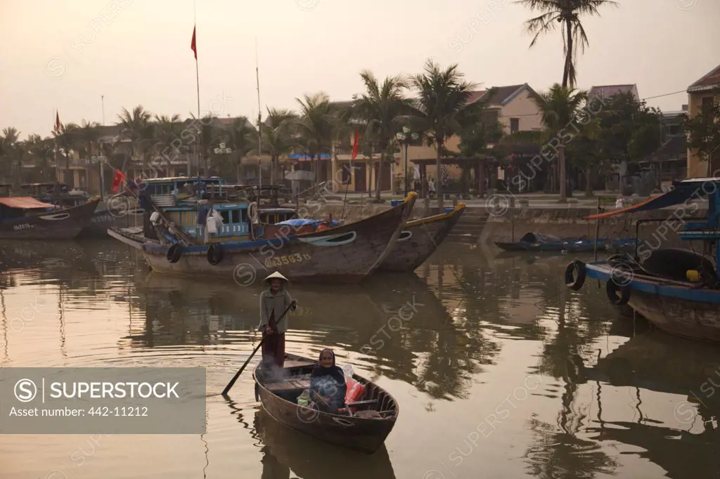 Boats in a river, Thu Bon River, Hoi An, Vietnam