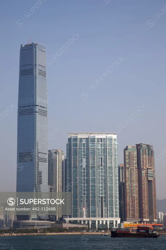 Buildings at the waterfront, West Kowloon, Kowloon, Hong Kong, China