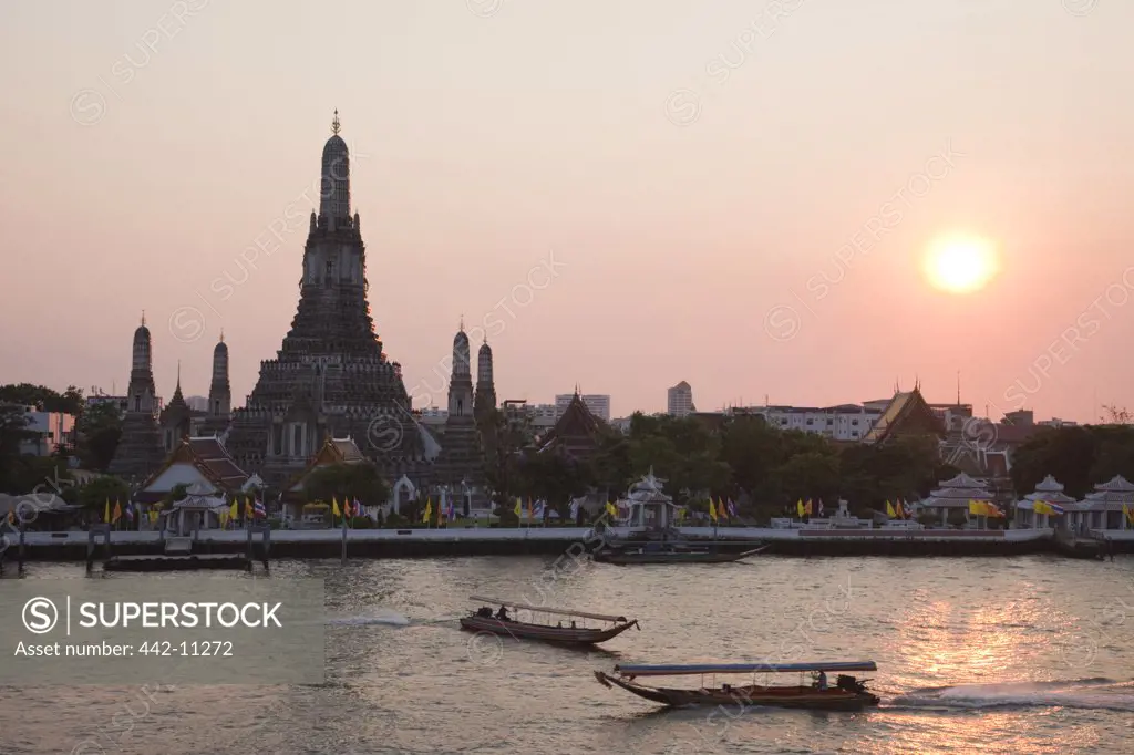 Temple at the waterfront, Wat Arun, Chao Phraya River, Bangkok, Thailand