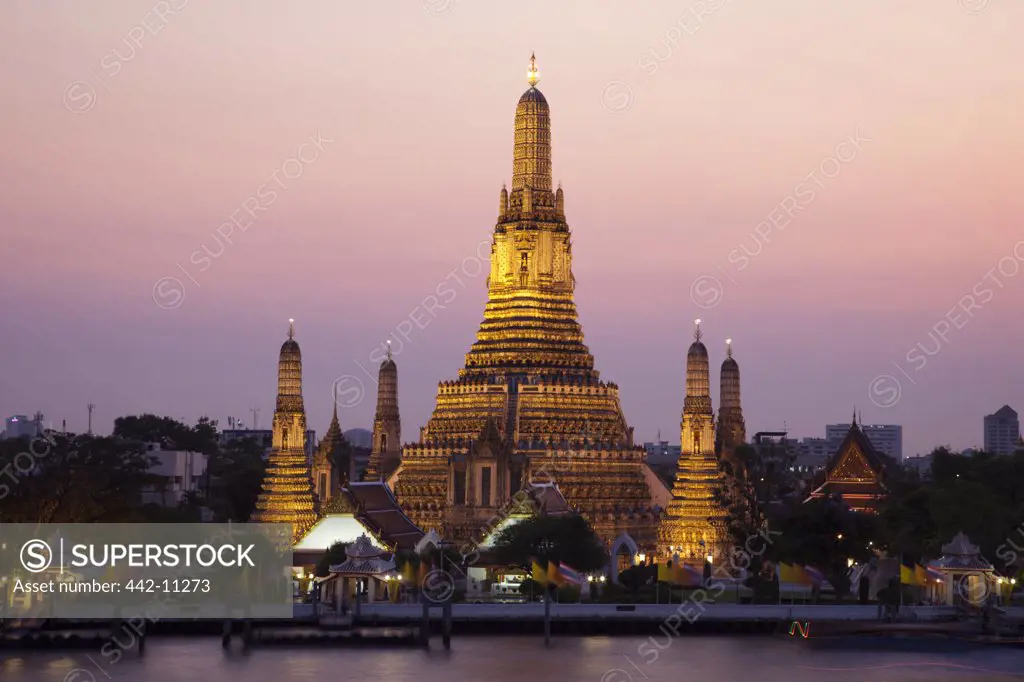 Temple at the waterfront, Wat Arun, Chao Phraya River, Bangkok, Thailand