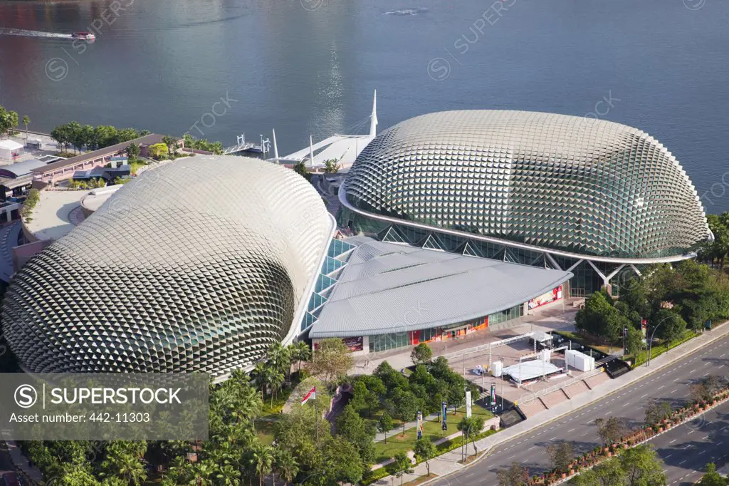 High angle view of a theatre, Esplanade Theatre, Singapore City, Singapore
