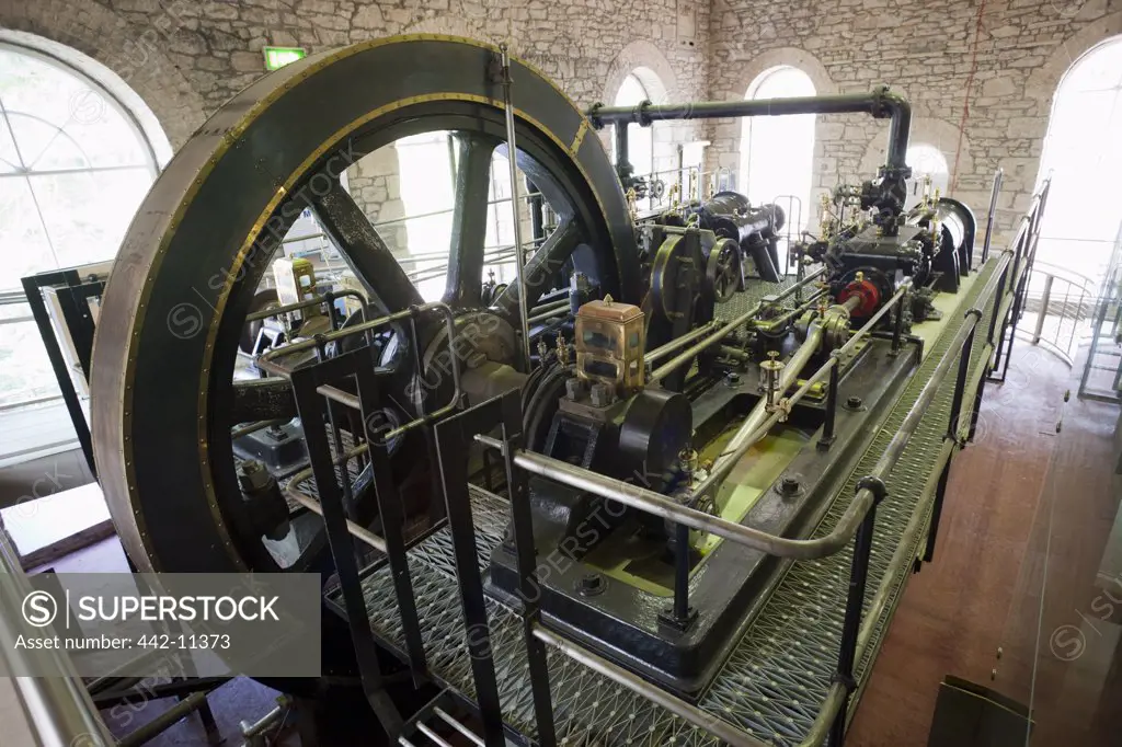 Victorian Steam Powered Engine in a factory, New Lanark, Lanark, Scotland