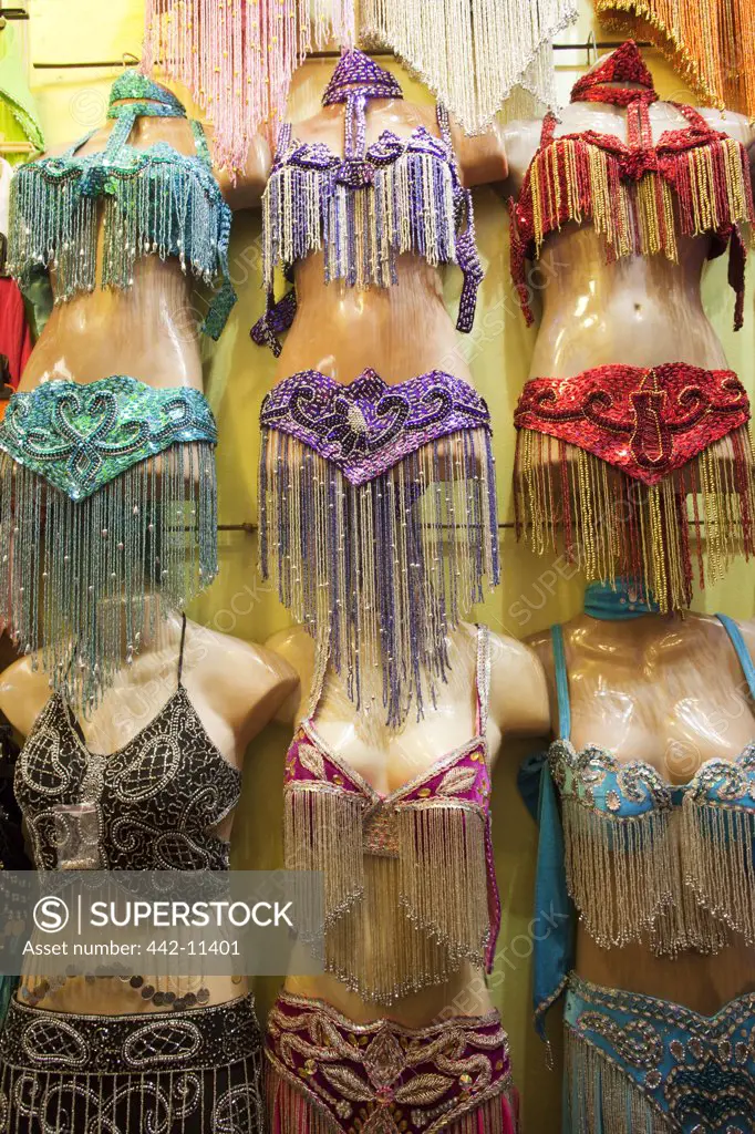 Belly dancer costumes hanging in a store, Grand Bazaar, Sultanahmet, Istanbul, Turkey