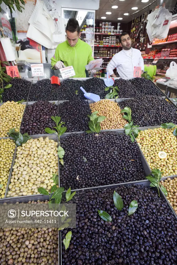 Olive stall display, Sultanahmet, Istanbul, Turkey