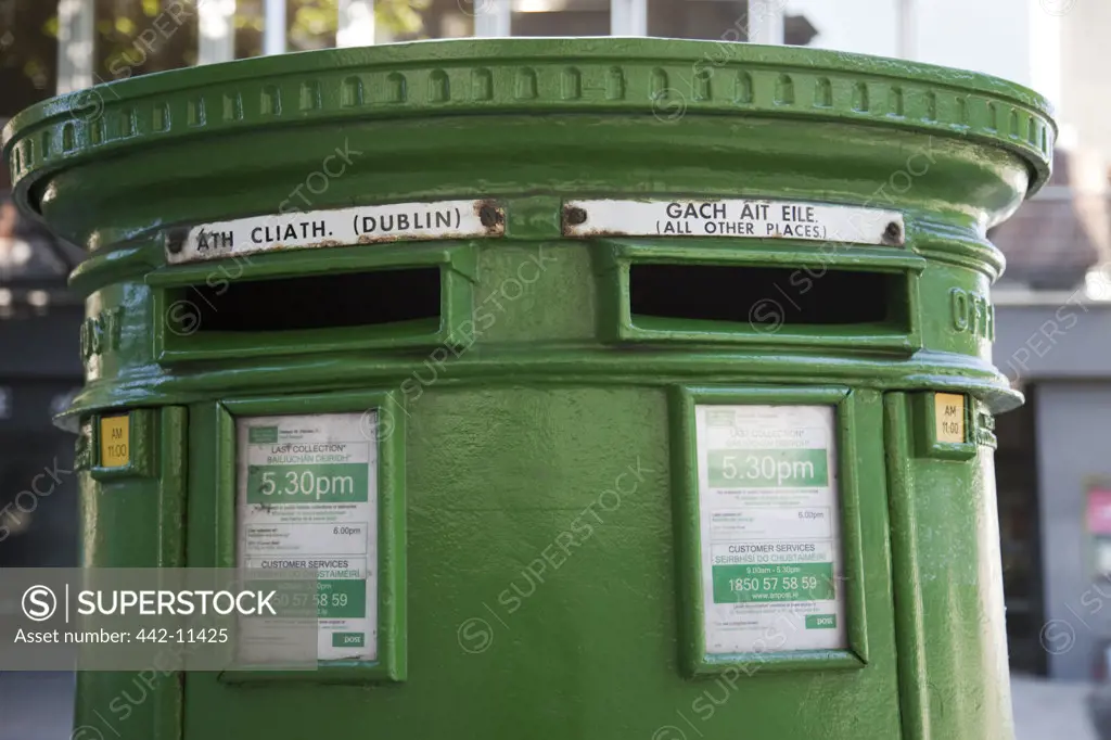 Ireland, Dublin, Green Postbox