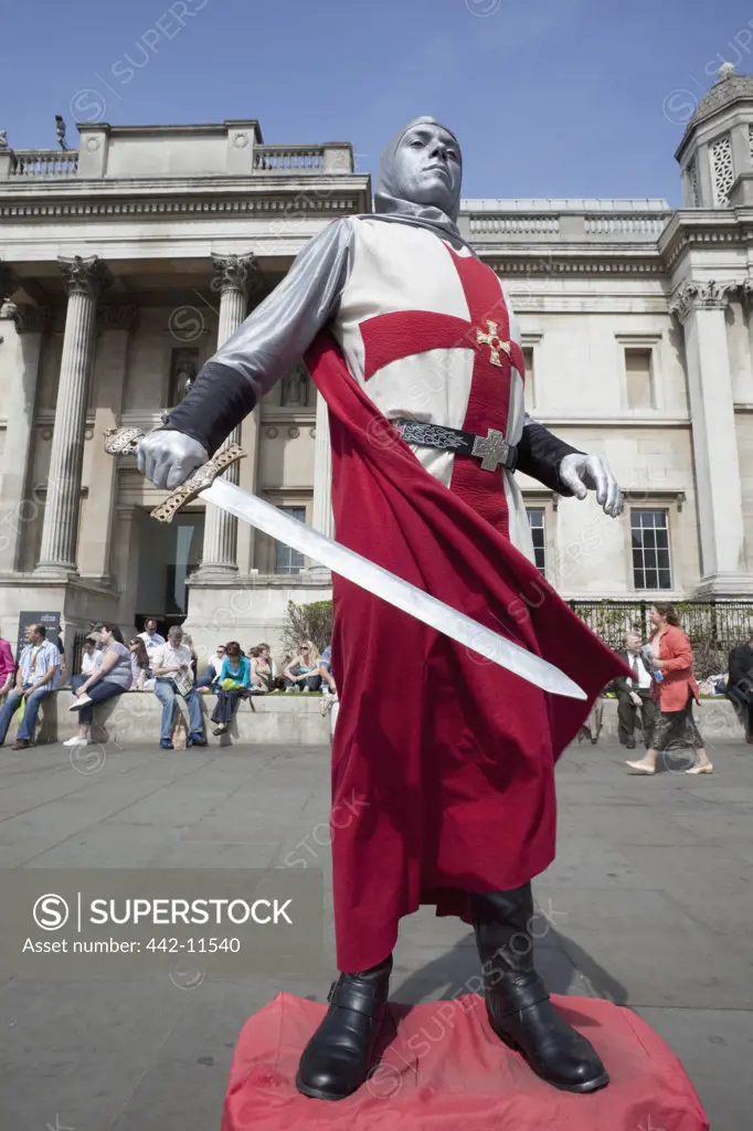 UK, England, London, Trafalgar Square, human statue depicting St.George