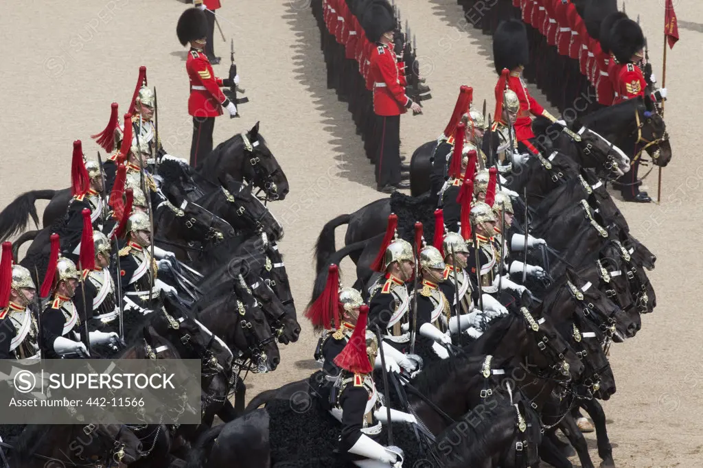 UK, England, London, The Blues and Royals at Trooping the Color Ceremony at Horse Guards Parade Whitehall