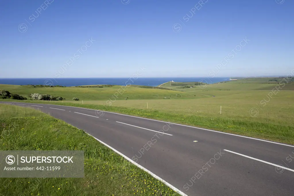 UK, England, East Sussex, empty road in South Downs National Park near Eastbourne
