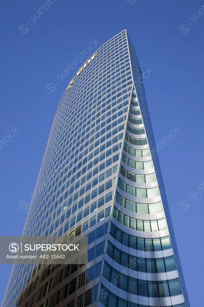 Low angle view of a skyscraper, EDF Energy, La Defense, Paris, Ile-de-France, France