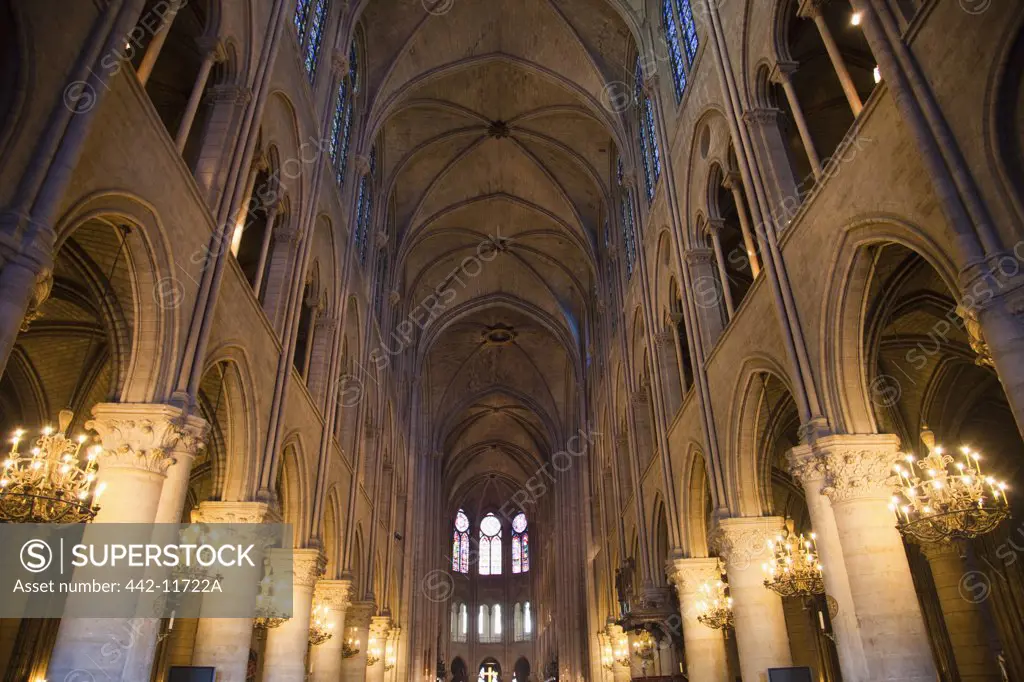 Interiors of a cathedral, Notre Dame, Paris, Ile-de-France, France