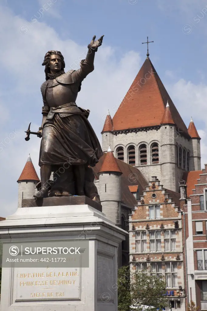 Belgium, Tournai, Statue of Christine de Lalaing, Princess of Espinoy