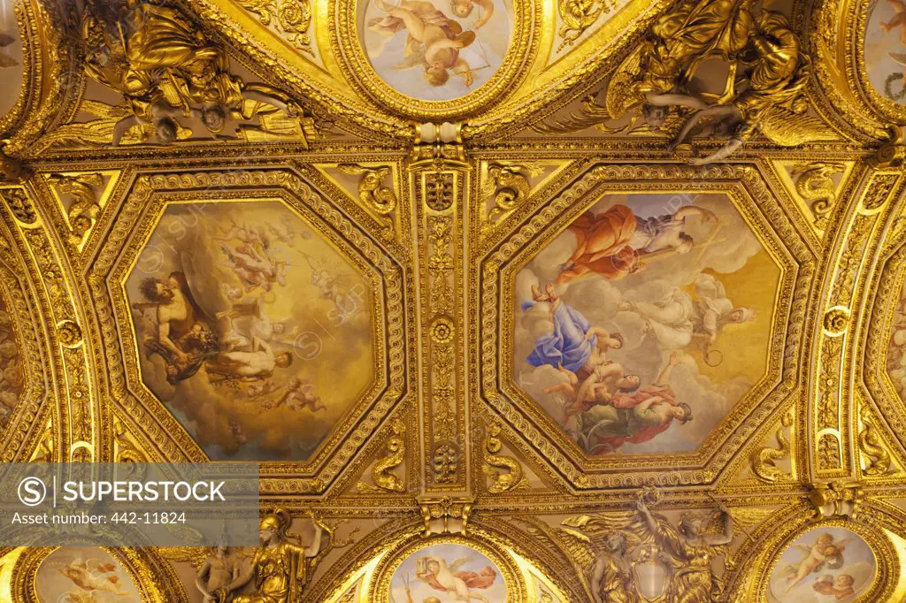 France,Paris,Louvre,Artwork on Ceiling of The Apartments of Anne of Austria