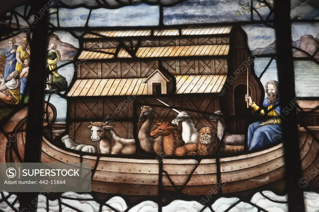 France,Paris,Eglise Saint-Etienne du Mont,Stained Glass Window Depicting Noah's Ark