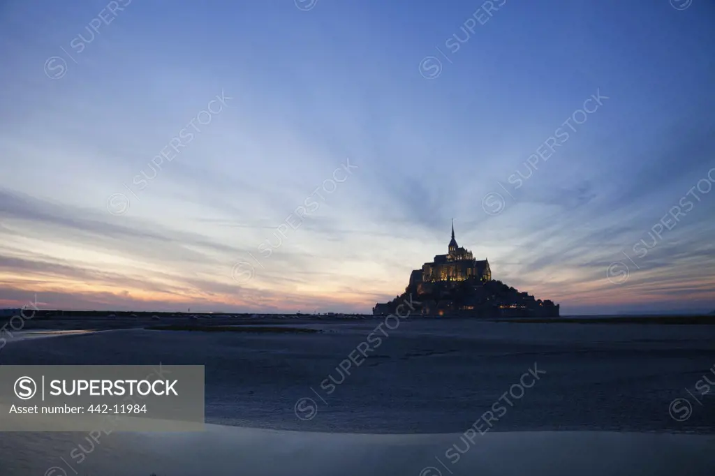 Cathedral at dusk, Mont Saint-Michel, Normandy, France