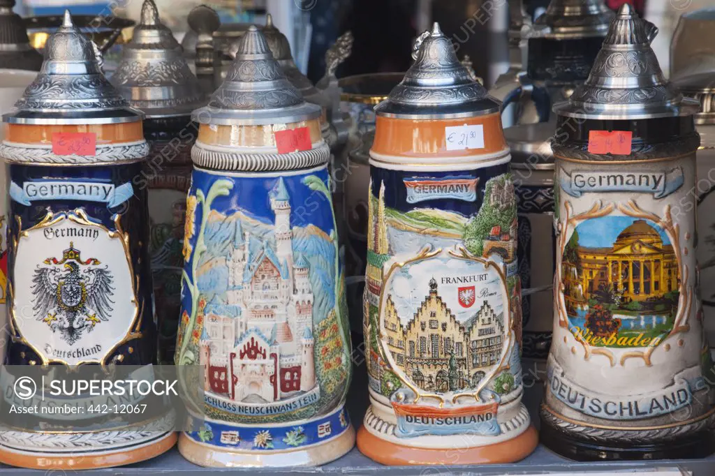 Close-up of German beer stein at a store