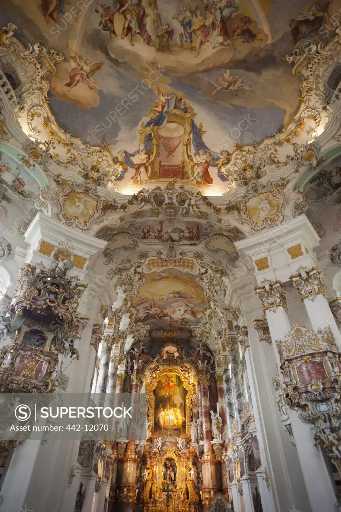 Interiors of a cathedral, Wieskirche Church, Steingaden, Weilheim-Schongau, Bavaria, Germany