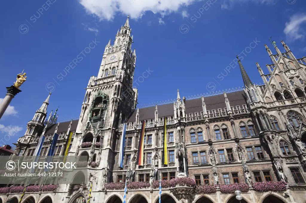 Low angle view of a town hall, Munich Town Hall, Marienplatz, Munich, Bavaria, Germany