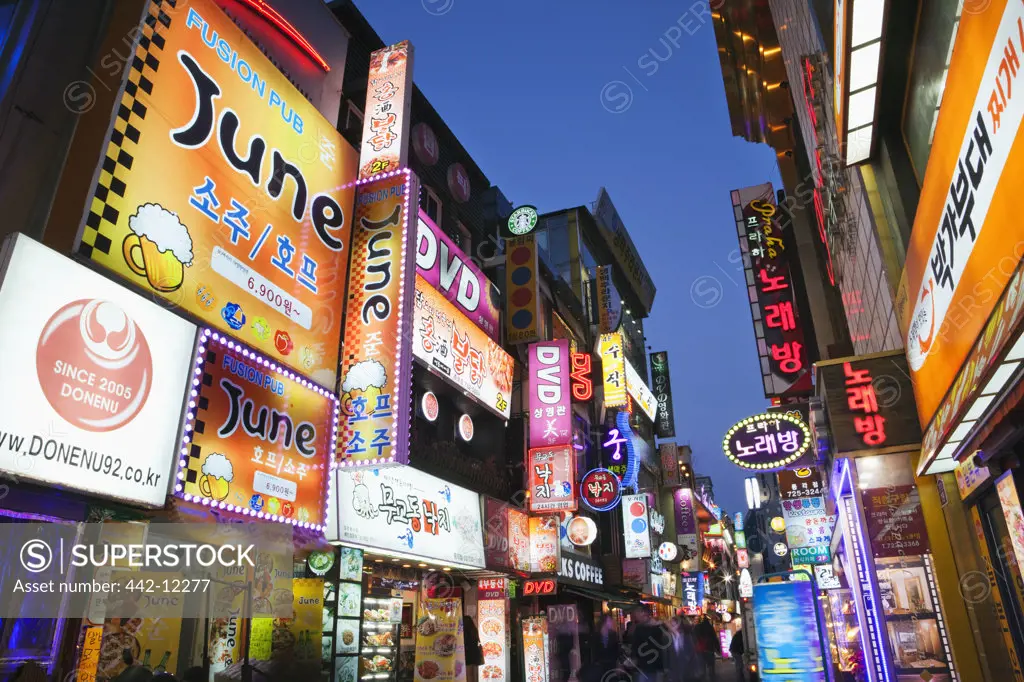 Shopping street at night, Myeongdong, Seoul, South Korea