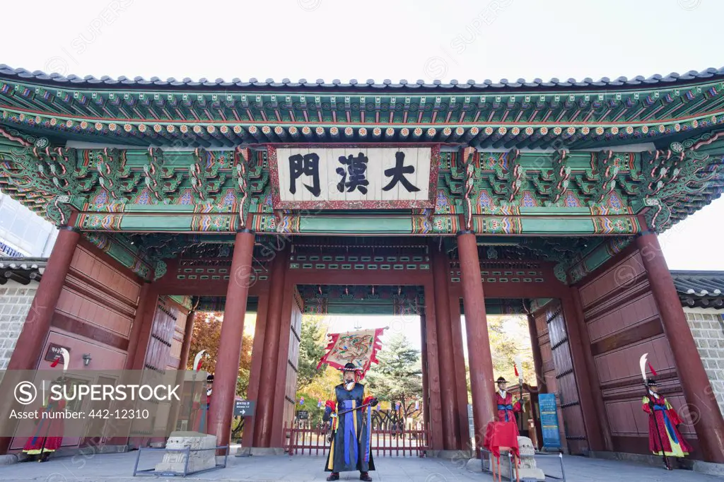 Ceremonial guards at a gate of a palace, Deoksugung Palace, Seoul, South Korea