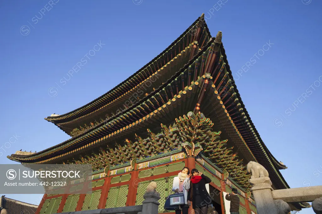 Low angle view of throne hall, Geunjeongjeon Hall, Gyeongbokgung Palace, Seoul, South Korea