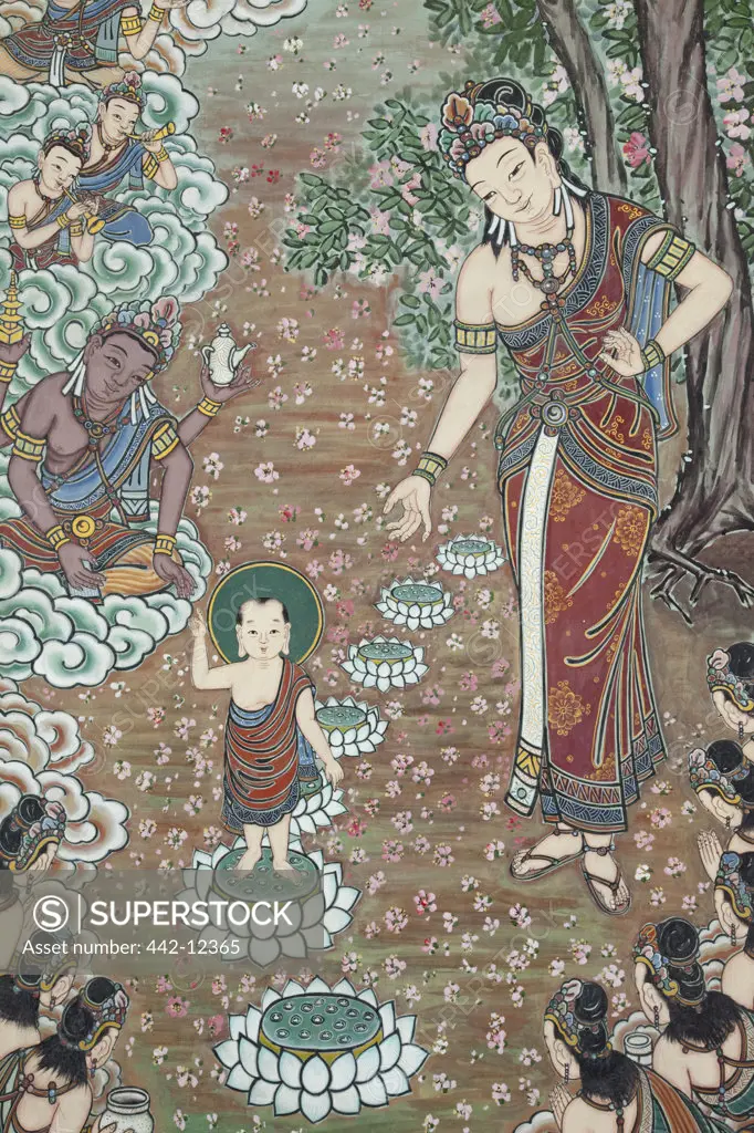 Mural depicting Life of Buddha, Jogyesa Temple, Seoul, South Korea