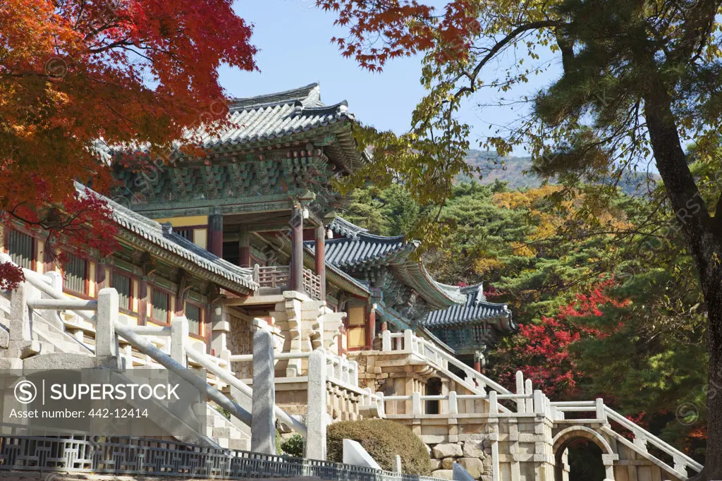 Facade of a Buddhist temple, Bulguksa Temple, Gyeongju, South Korea