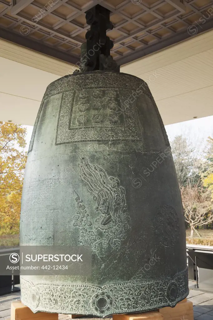 Divine bell in a museum, Bell Of King Seongdeok, Gyeongju National Museum, Gyeongju, South Korea