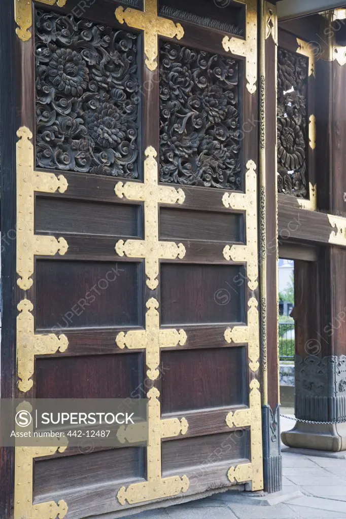 Details of entrance gate of a temple, Nishi Honganji Temple, Kyoto Prefecture, Kinki Region, Honshu, Japan
